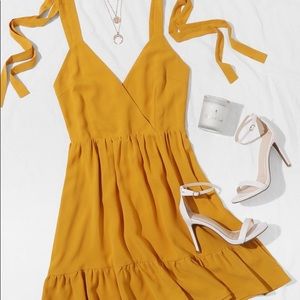 Surplice Neck Ruffle Hem Knotted Strap Dress
